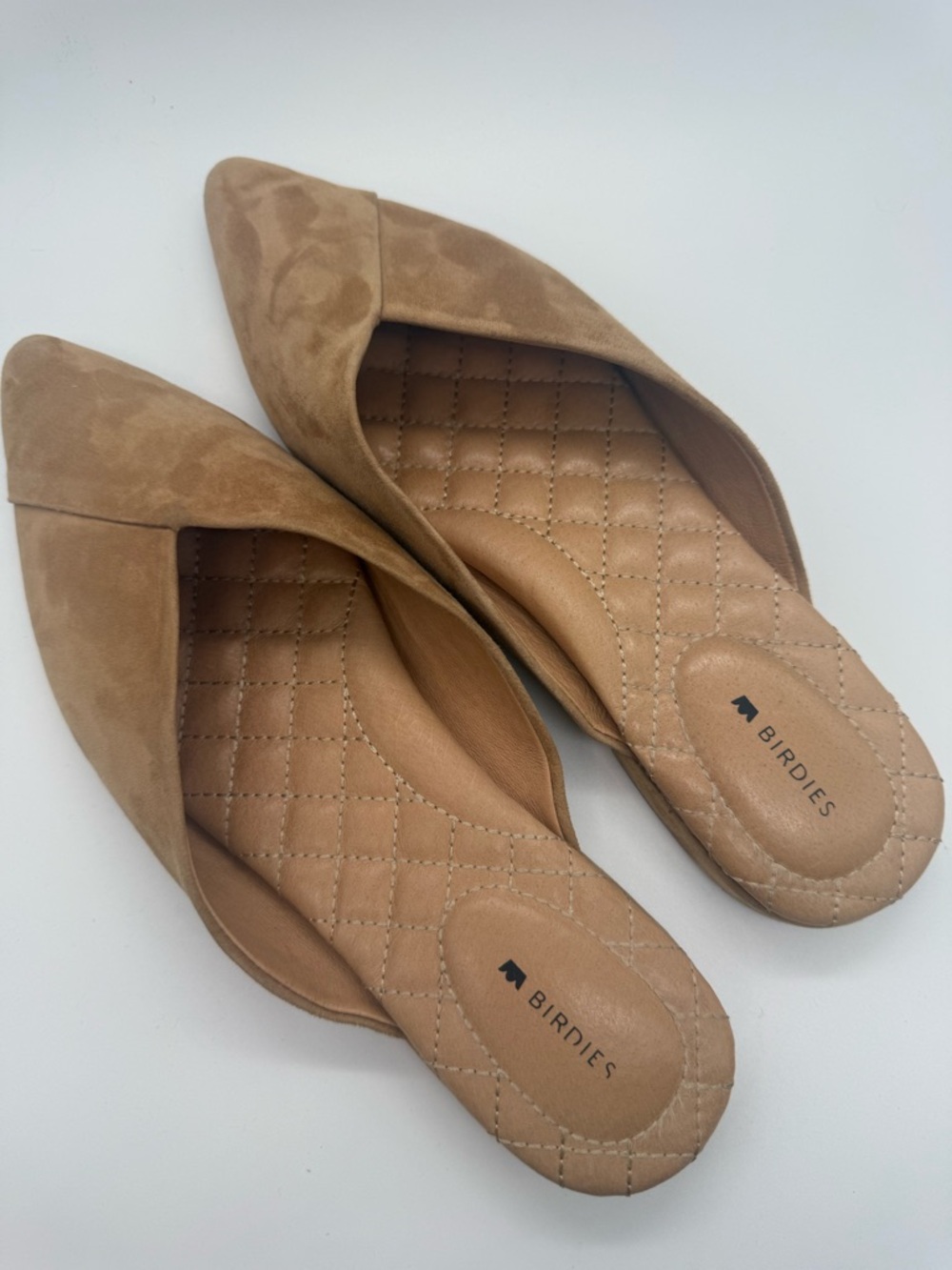 Birdies Tan Suede Pointed-Toe Mules